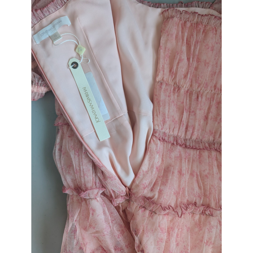 NWD Jonathan Simkhai Delilah Tiered Floral Tulle Mini Dress Size 12 Pink #1A452 - Picture 9 of 12